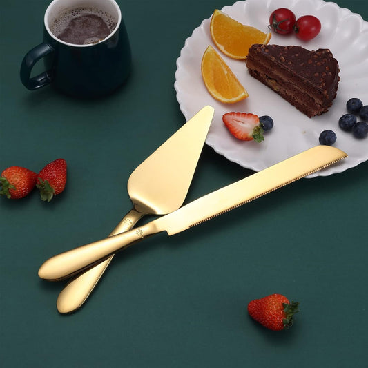 Cake Cutting & Serving Set - Gold